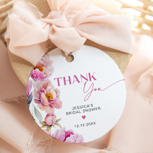 Fuchsia pioenroze bloemblaadjes en prosecco dank j bedankjes labels