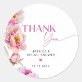 Fuchsia pioenroze bloemblaadjes en prosecco dank j ronde sticker (Voorkant)