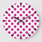 Fuchsia polka dots grote klok (Voorkant)