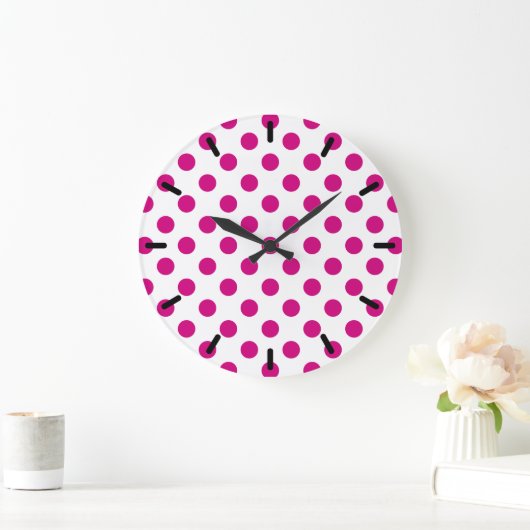 Fuchsia polka dots grote klok (Huis)
