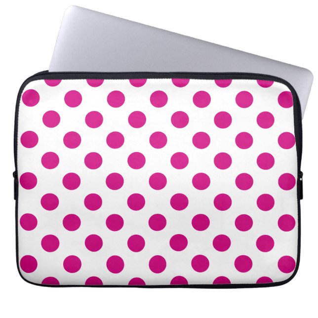 Fuchsia polka dots laptop sleeve (Voorkant)