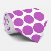 Fuchsia Polka Dots Modern White Stropdas (Opgerold)