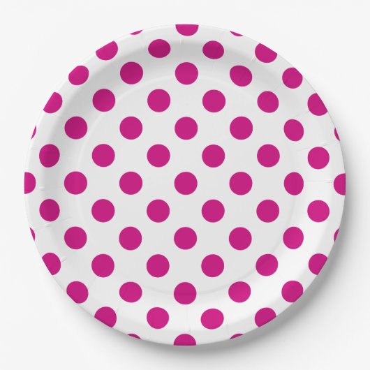Fuchsia polka dots papieren bordje (Voorkant)
