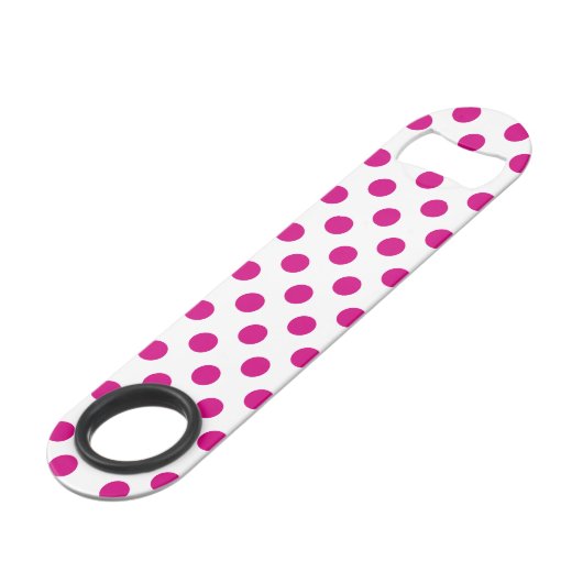 Fuchsia polka dots speed flessenopener (Achterkant Gekanteld)