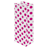 Fuchsia polka dots wijn cadeautas (Achterkant Gekanteld)