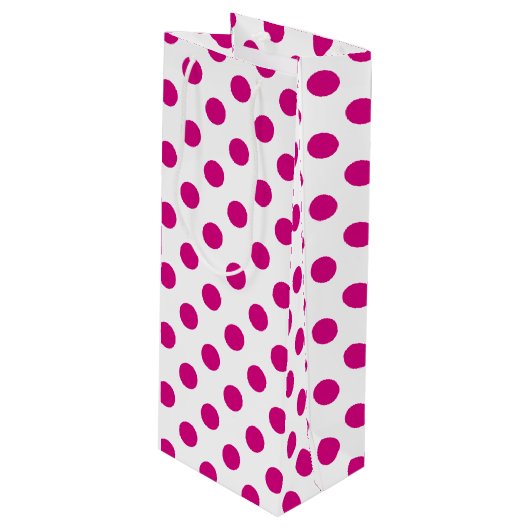 Fuchsia polka dots wijn cadeautas (Voorkant Gekanteld)