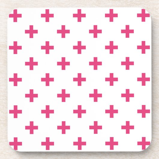 Fuchsia polka kruist wit bier onderzetter (Voorkant)