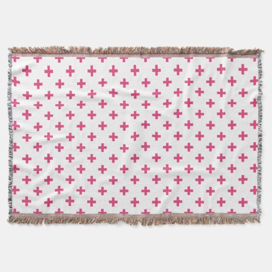 Fuchsia polka kruist wit deken (Voorkant)
