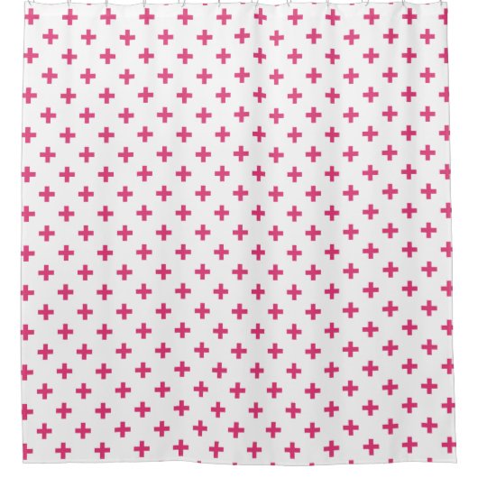 Fuchsia polka kruist wit douchegordijn (Voorkant)