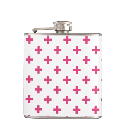 Fuchsia polka kruist wit heupfles (Voorkant)