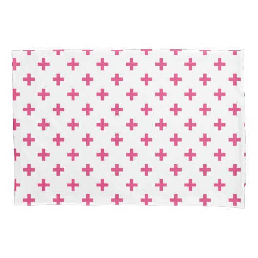 Fuchsia polka kruist wit kussensloop (Voorkant)