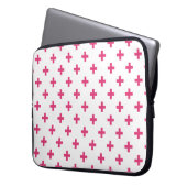 Fuchsia polka kruist wit laptop sleeve (Voorkant Links)