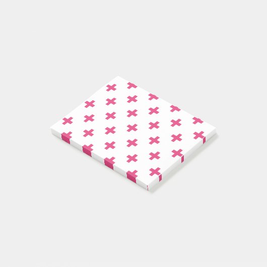 Fuchsia polka kruist wit post-it® notes (Schuin)