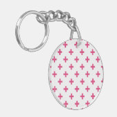 Fuchsia polka kruist wit sleutelhanger (Voorkant Links)