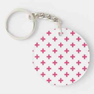 Fuchsia polka kruist wit sleutelhanger