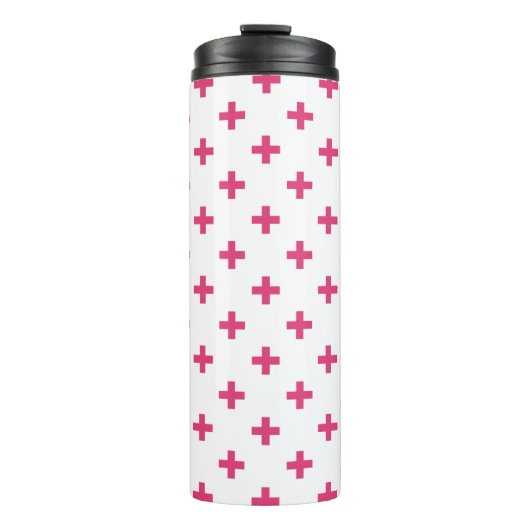 Fuchsia polka kruist wit thermosbeker (Voorkant)