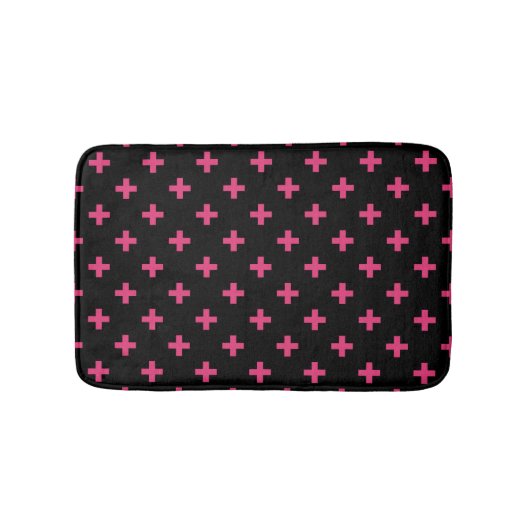 Fuchsia polka kruist zwart badmat (Voorkant)