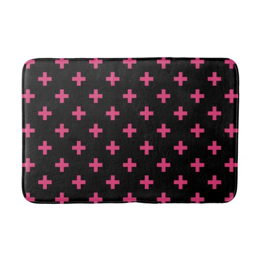 Fuchsia polka kruist zwart badmat (Voorkant)