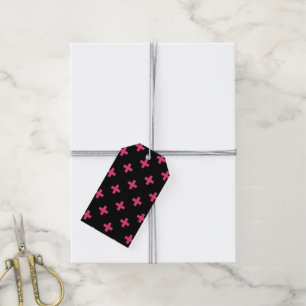 Fuchsia polka kruist zwart cadeaulabel