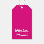 Fuchsia polka kruist zwart cadeaulabel (Achterkant)