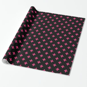 Fuchsia polka kruist zwart cadeaupapier
