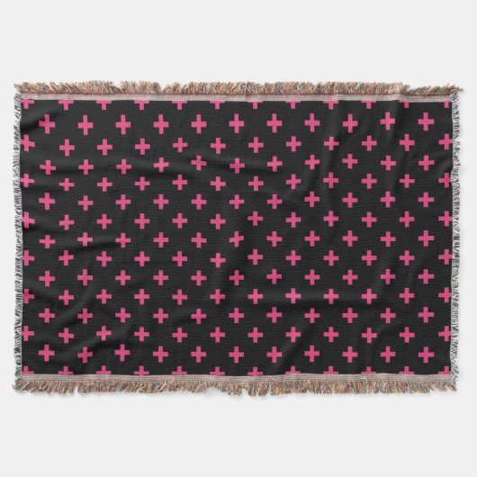 Fuchsia polka kruist zwart deken (Voorkant)
