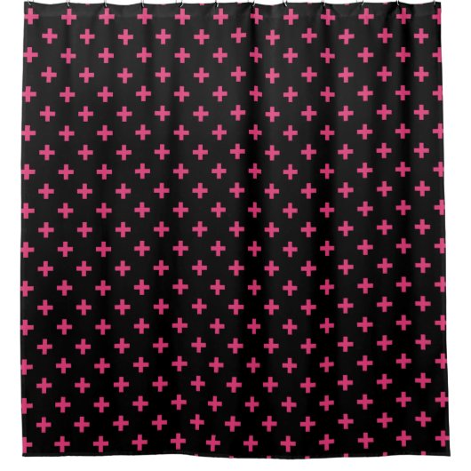 Fuchsia polka kruist zwart douchegordijn (Voorkant)