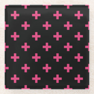Fuchsia polka kruist zwart glazen onderzetter