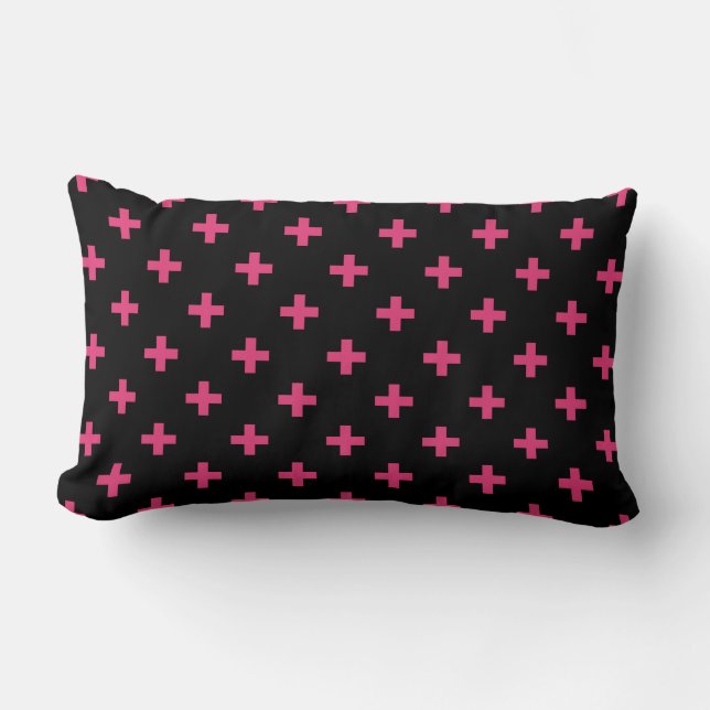 Fuchsia polka kruist zwart kussen (Voorkant)