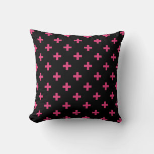 Fuchsia polka kruist zwart kussen