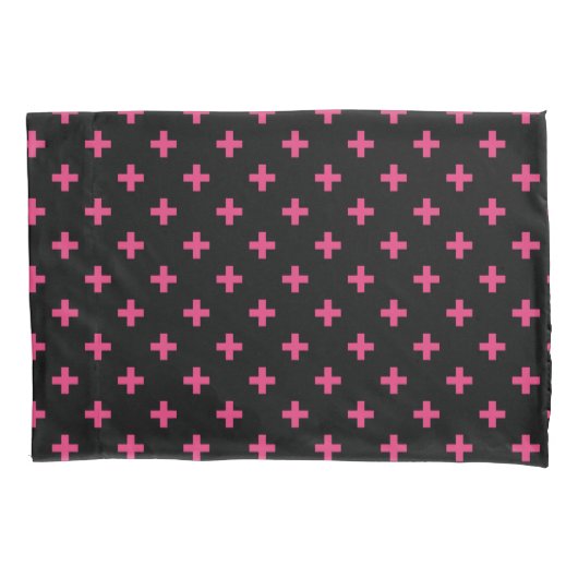 Fuchsia polka kruist zwart kussensloop (Voorkant)