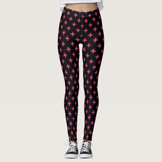 Fuchsia polka kruist zwart leggings (Voorkant)