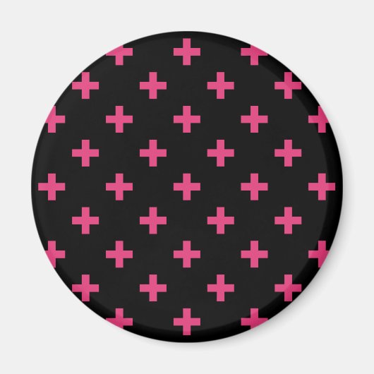 Fuchsia polka kruist zwart magneet (Voorkant)