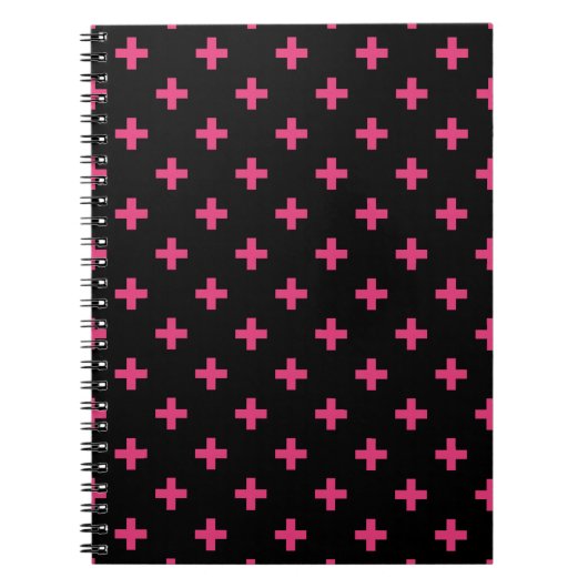 Fuchsia polka kruist zwart notitieboek (Voorkant)