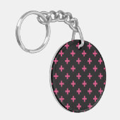 Fuchsia polka kruist zwart sleutelhanger (Voorkant Links)