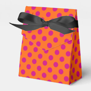 Fuchsia polka-punten op sinaasappel bedankdoosjes