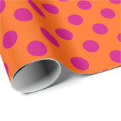Fuchsia polka-punten op sinaasappel cadeaupapier (Rol Hoek)