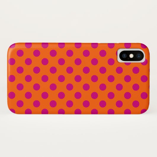 Fuchsia polka-punten op sinaasappel Case-Mate iPhone case (Achterkant (horizontaal))