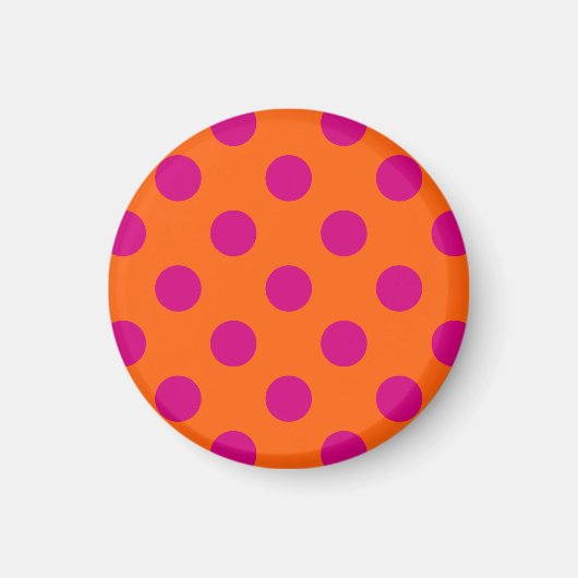 Fuchsia polka-punten op sinaasappel magneet (Voorkant)
