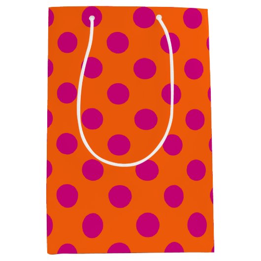 Fuchsia polka-punten op sinaasappel medium cadeauzakje (Voorkant)