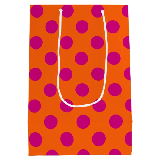 Fuchsia polka-punten op sinaasappel medium cadeauzakje (Achterkant)