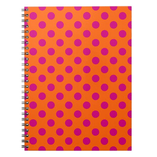 Fuchsia polka-punten op sinaasappel notitieboek (Voorkant)