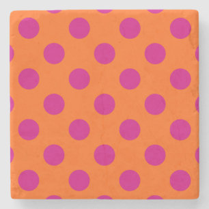 Fuchsia polka-punten op sinaasappel stenen onderzetter