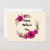 Fuchsia Poppies Floral WreatHappy Moederdag Briefkaart (Voorkant / Achterkant)