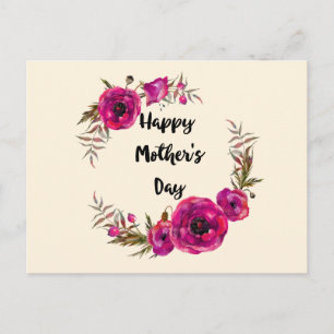 Fuchsia Poppies Floral WreatHappy Moederdag Briefkaart