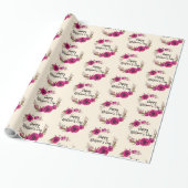 Fuchsia Poppies Floral WreatHappy Moederdag Cadeaupapier (Uitgerold)
