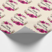 Fuchsia Poppies Floral WreatHappy Moederdag Cadeaupapier (Hoek)