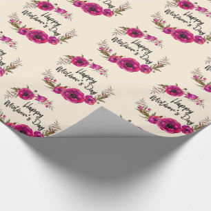 Fuchsia Poppies Floral WreatHappy Moederdag Cadeaupapier