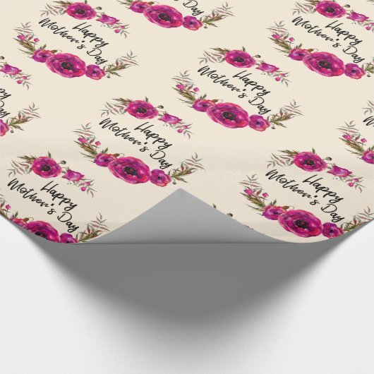 Fuchsia Poppies Floral WreatHappy Moederdag Cadeaupapier (Hoek)