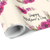 Fuchsia Poppies Floral WreatHappy Moederdag Cadeaupapier (Rol Hoek)